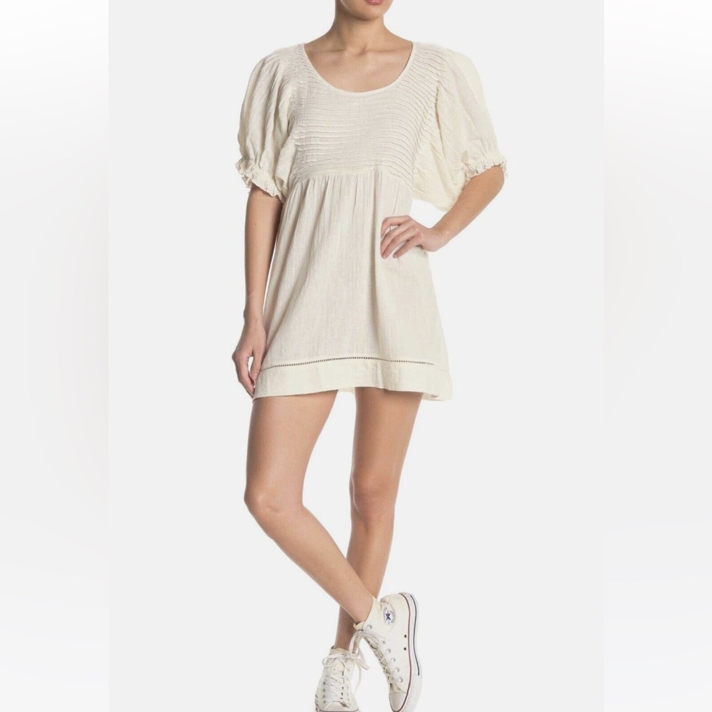 FREE PEOPLE Elsie Pin-tucked Smock Baby Doll Dress Tunic Ivory S Small NWOT $98